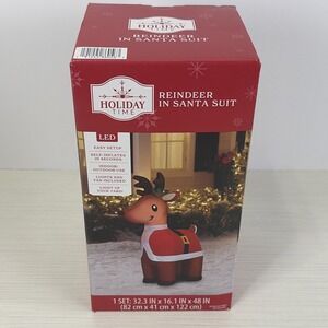 Reindeer in Santa Suit Christmas Yard Inflatable, 4ft Holiday Time Yard Decor